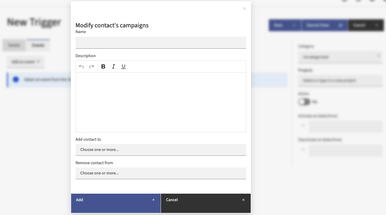 Screenshot of Modify Contact's Campaigns