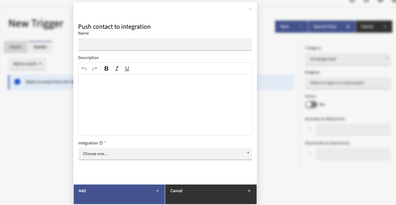 Screenshot of Push Contact to Integration